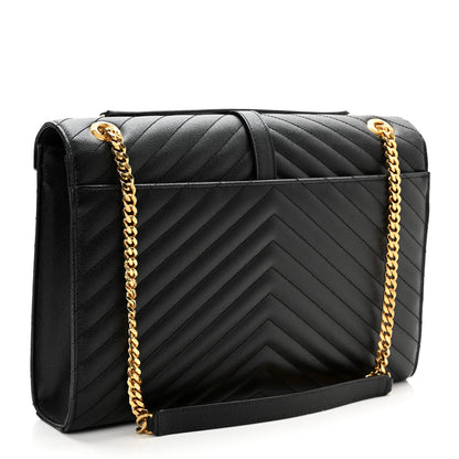 Saint Laurent Grain De Poudre Matelasse Chevron Large Monogram Satchel Black 2 of 11