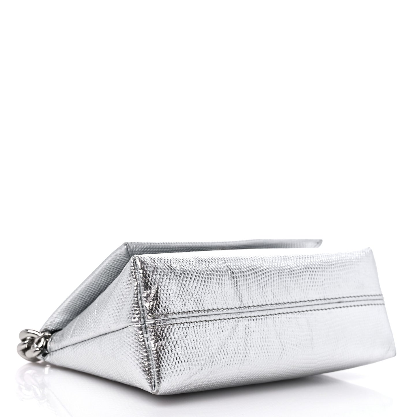 Metallic Lizard Embossed Mini Label Shoulder Bag Silver