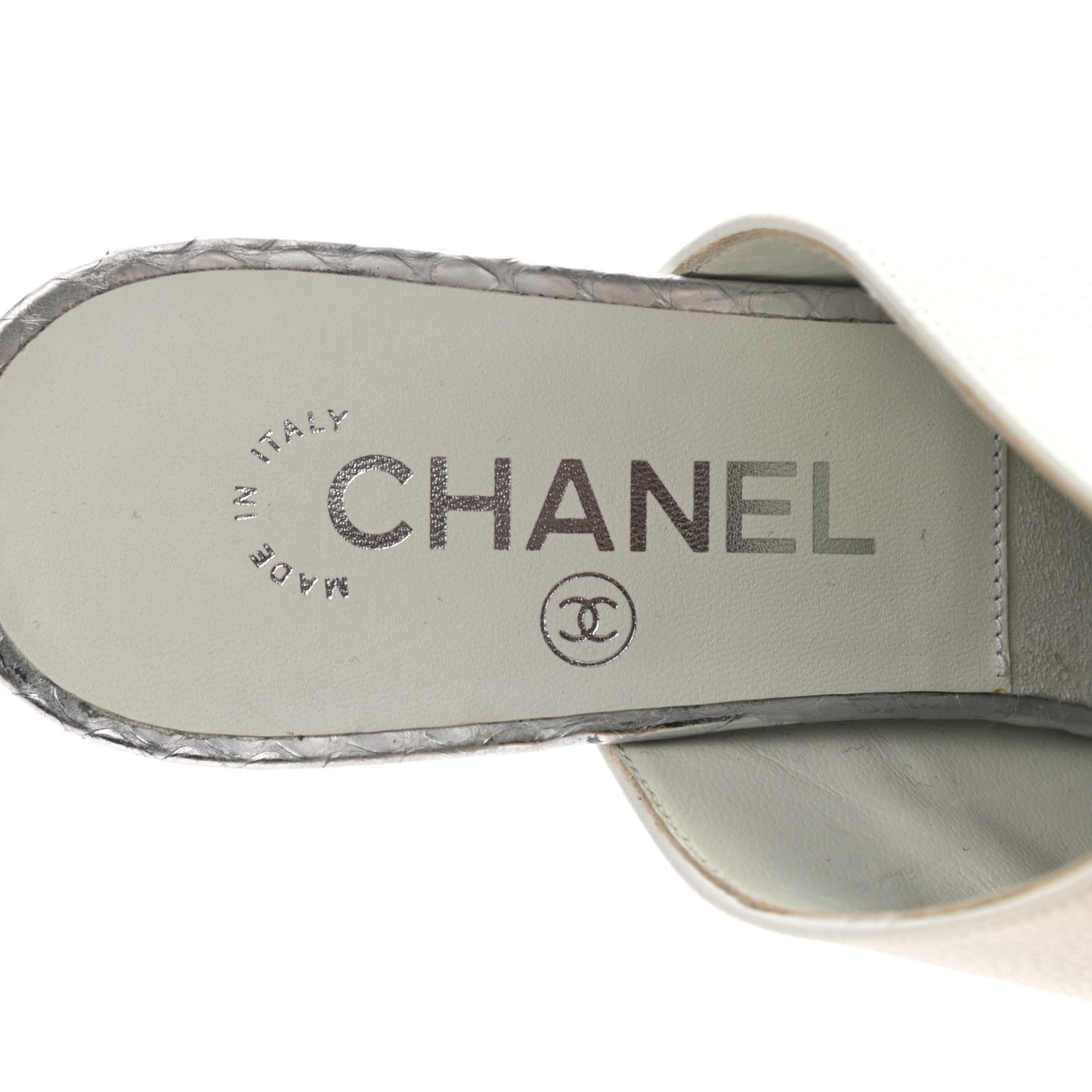 Grained Calfskin Snakeskin Cap Toe Mules 37.5 Ivory Silver