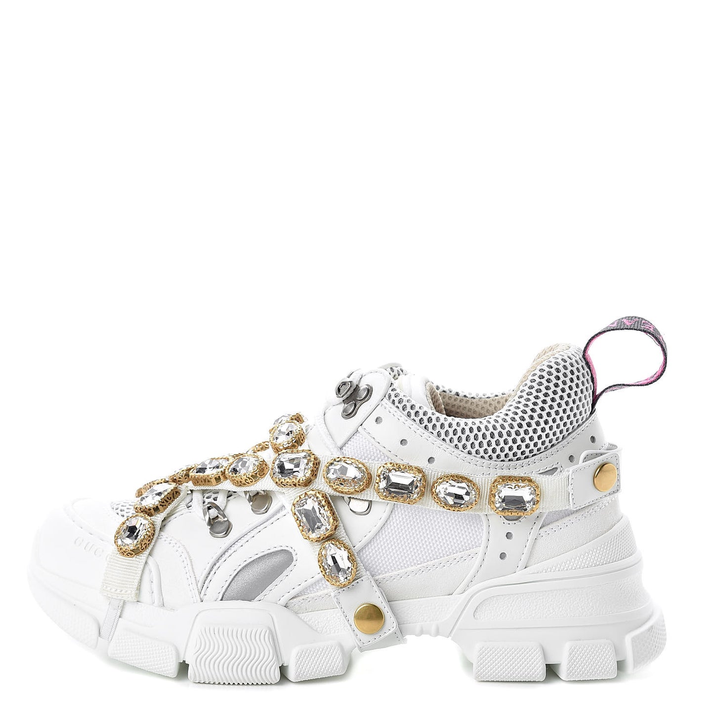 X SEGA Mesh Calfskin Suede Removable Crystals Womens Flashtrek Sneakers 37 Great White