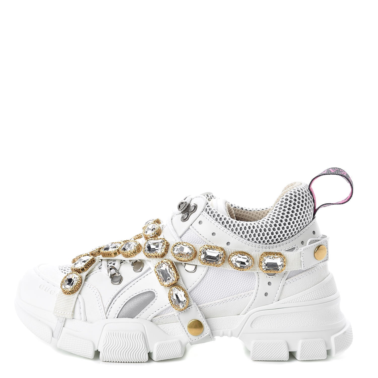 Gucci X SEGA Mesh Calfskin Suede Removable Crystals Womens Flashtrek Sneakers 37 Great White 1 of 11