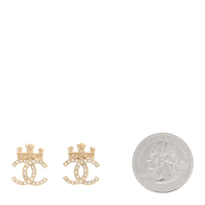 Chanel Crystal CC Crown Earrings Gold 2 of 5