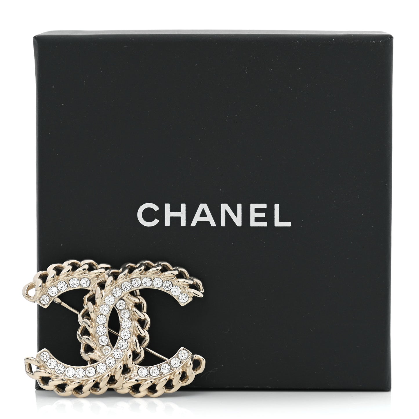 Crystal Chain CC Brooch Gold