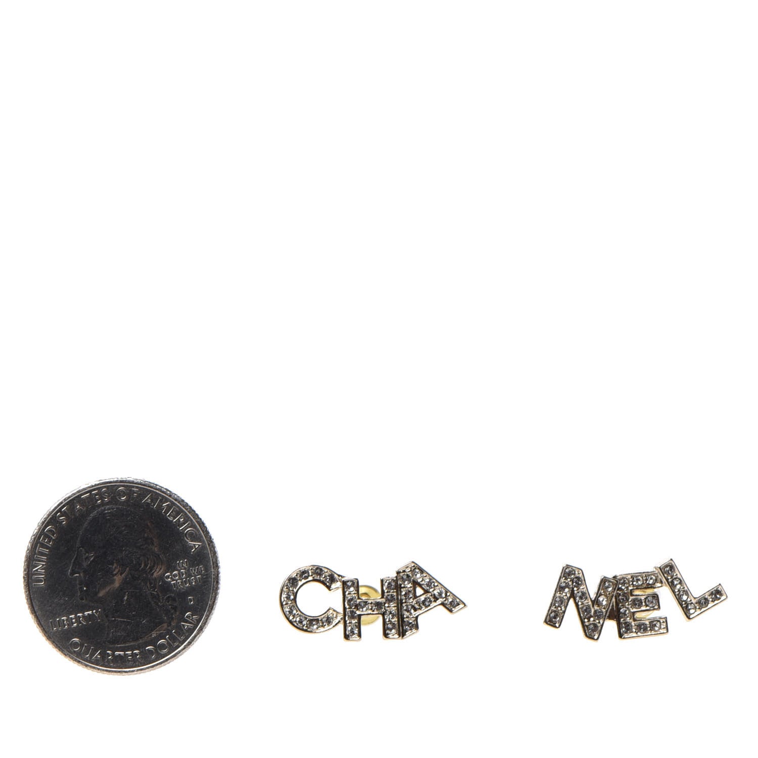 Chanel Crystal Pearl Signature Stud Earrings Gold 2 of 5