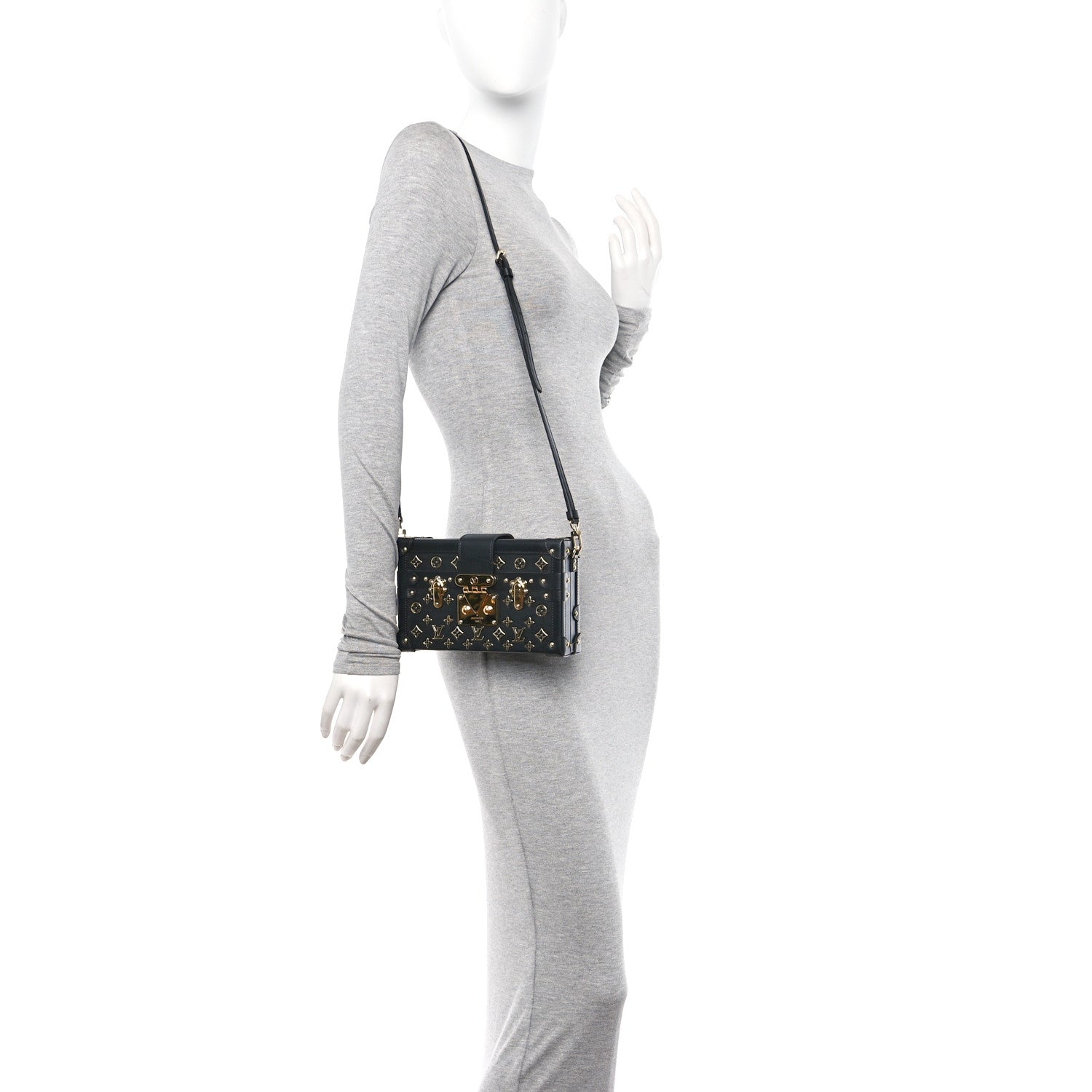 Louis Vuitton Calfskin Metal Monogram Petite Malle Black 2 of 10