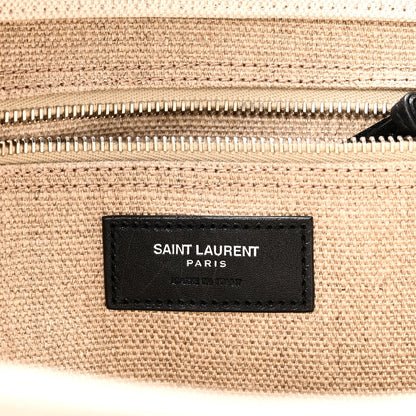 Saint Laurent Linen Calfskin Small Rive Gauche Tote Greggio Natural 6 of 9