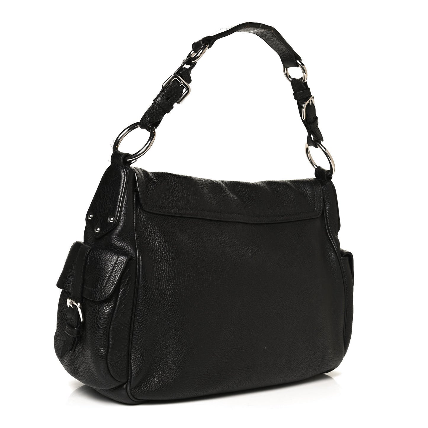 Vitello Daino Flap Shoulder Bag Black