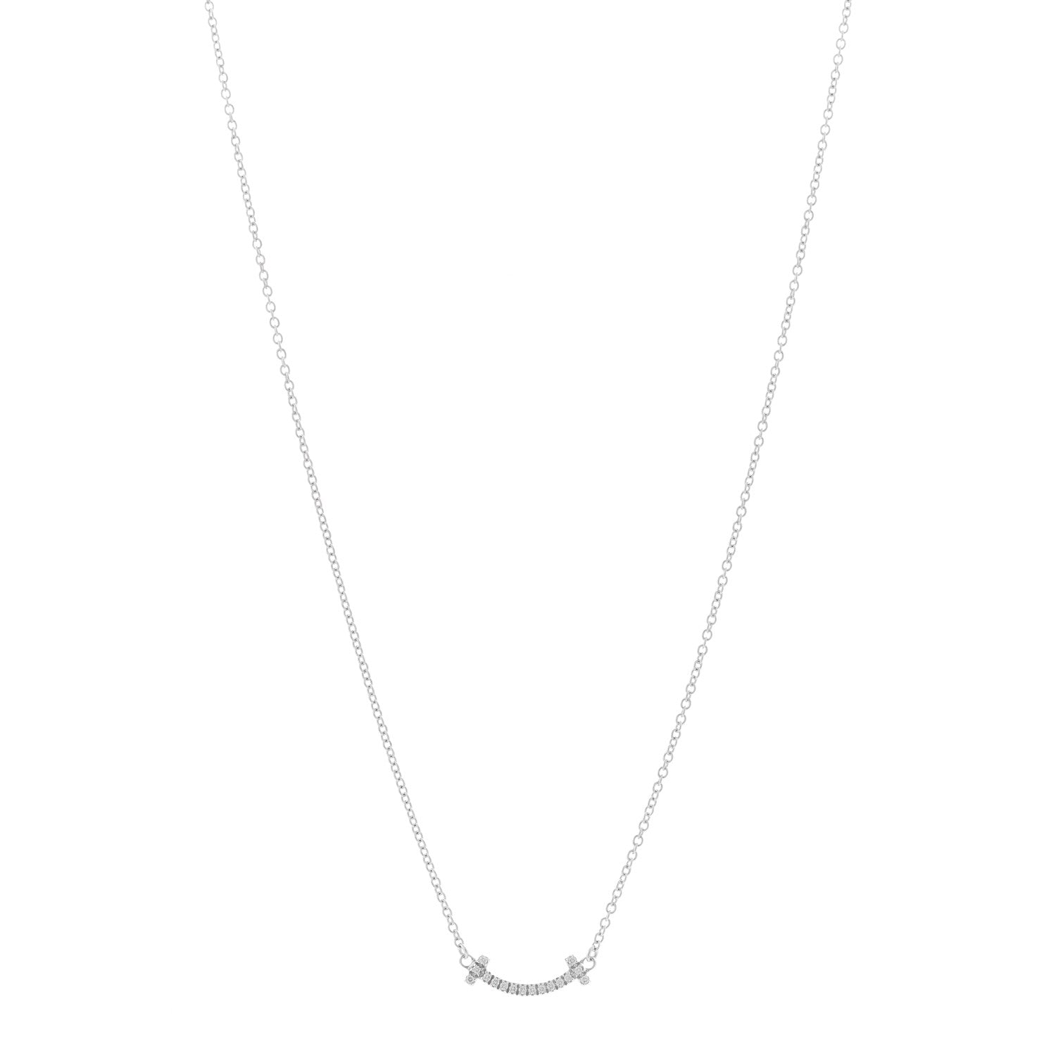 Tiffany 18K White Gold Diamond Mini T Smile Pendant Necklace 1 of 4