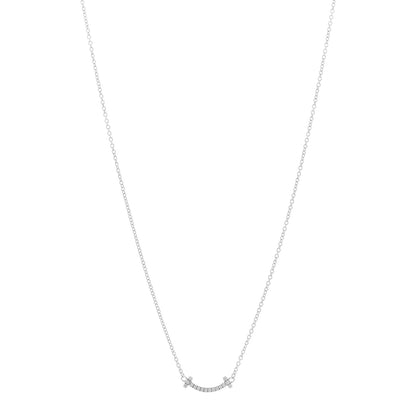 Tiffany 18K White Gold Diamond Mini T Smile Pendant Necklace 1 of 4