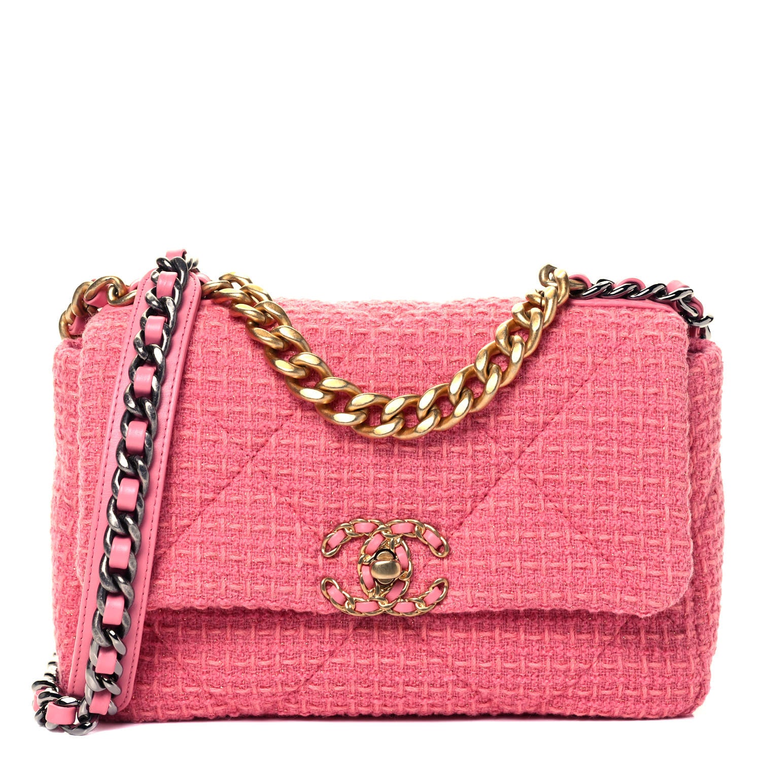 Chanel Metallic Tweed Quilted Medium Chanel 19 Flap Pink 1 of 9