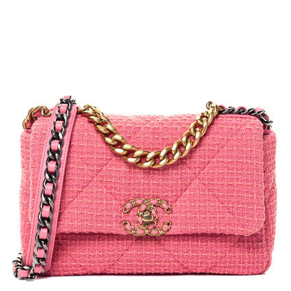 Chanel Metallic Tweed Quilted Medium Chanel 19 Flap Pink 1 of 9