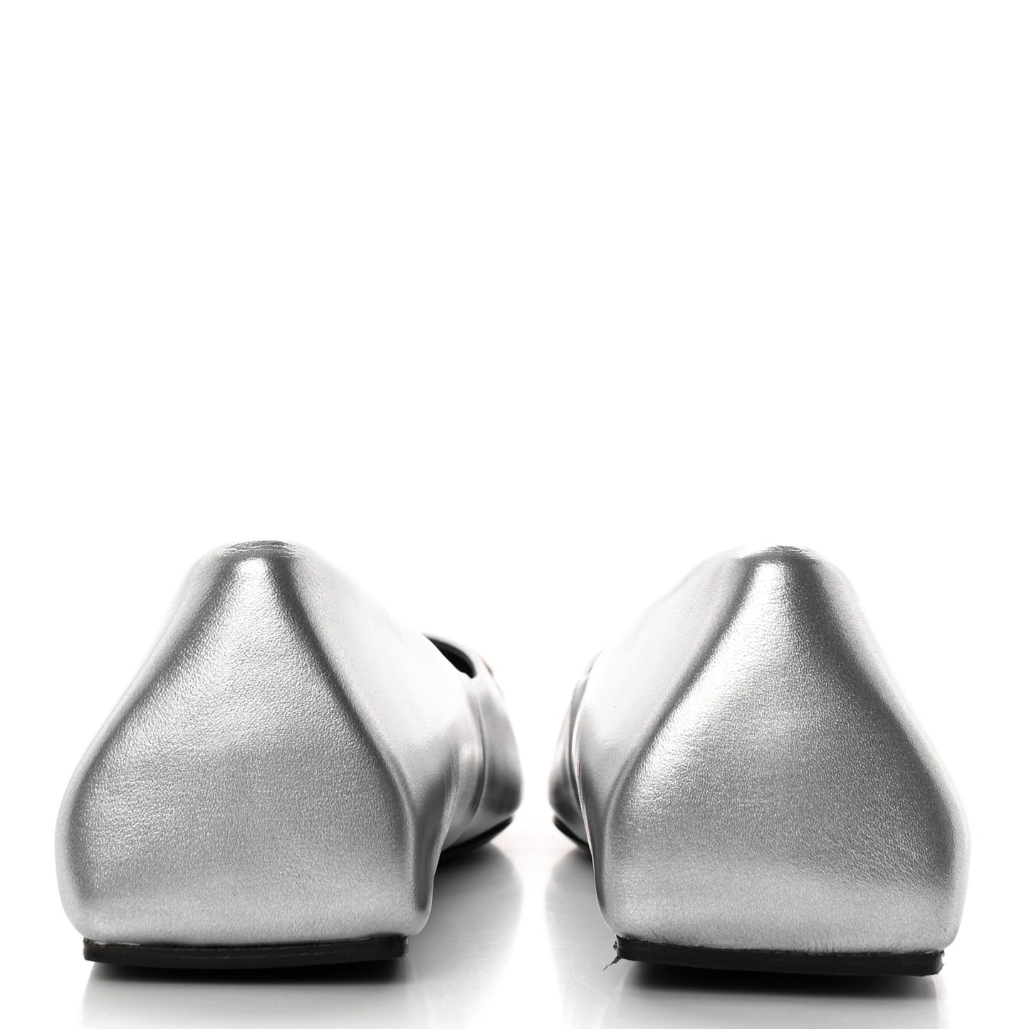 Metallic Calfskin BB Knife Pointy Toe Ballerina Flats 35.5 Silver Hardware