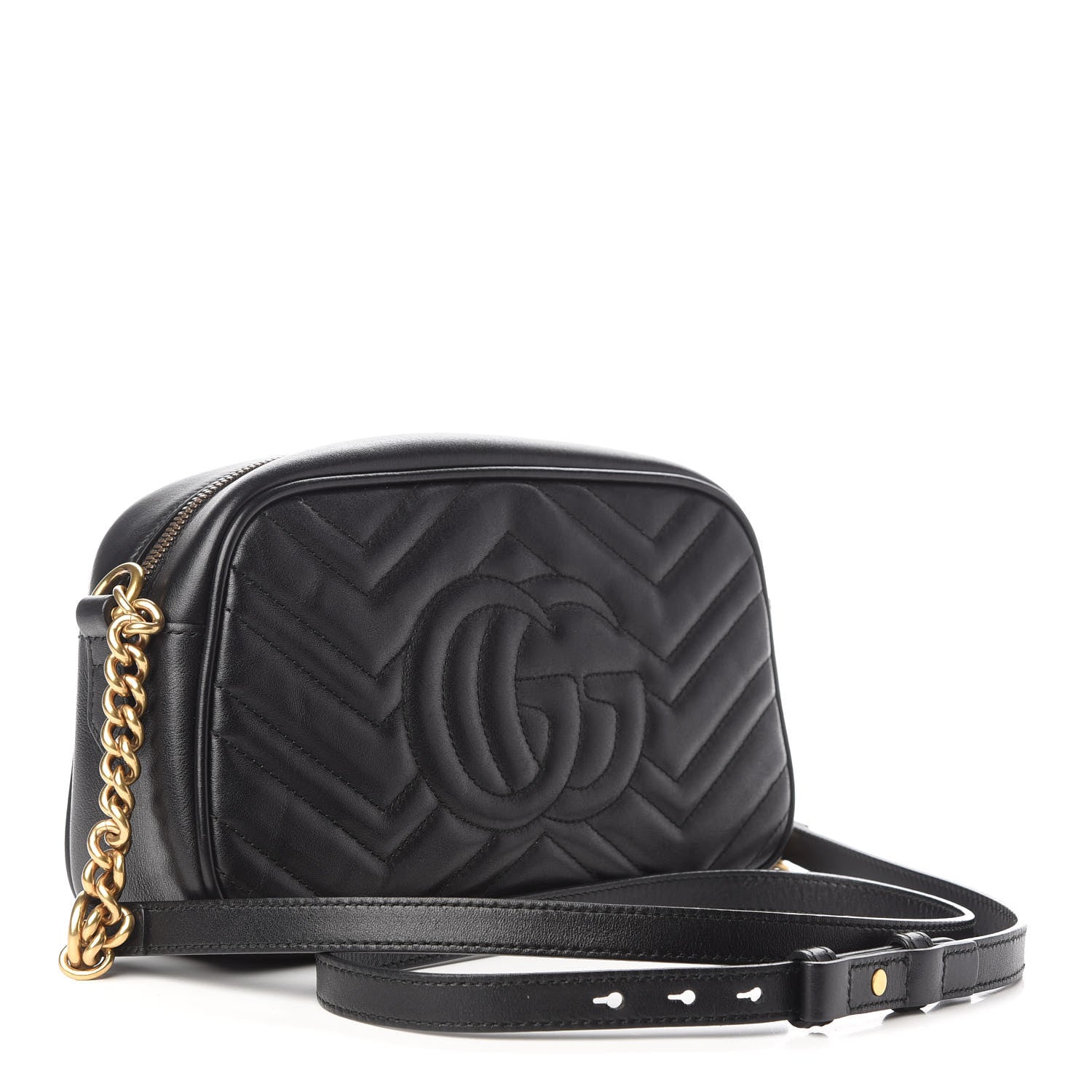 Gucci Calfskin Matelasse Small GG Marmont Chain Shoulder Bag Black 3 of 9