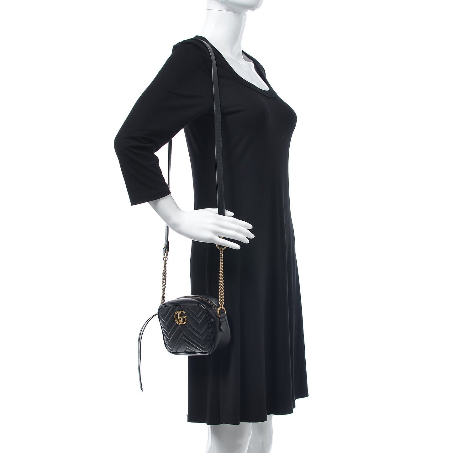 Calfskin Matelasse Mini GG Marmont Chain Shoulder Bag Black
