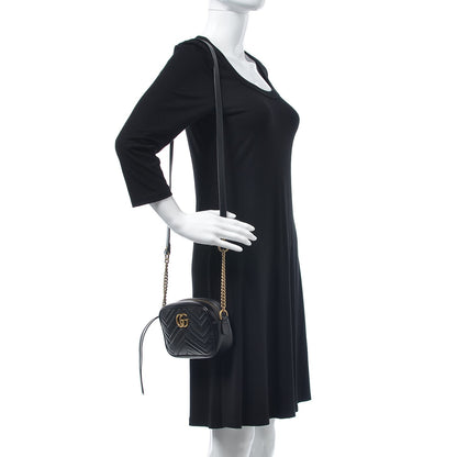 Gucci Calfskin Matelasse Mini GG Marmont Chain Shoulder Bag Black 2 of 7