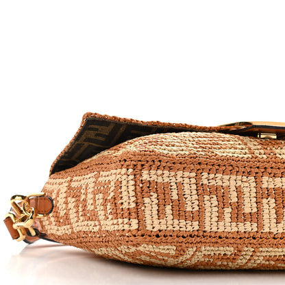 Fendi Raffia Vitello Seta FF Woven Large Baguette Brick Natural 8 of 9