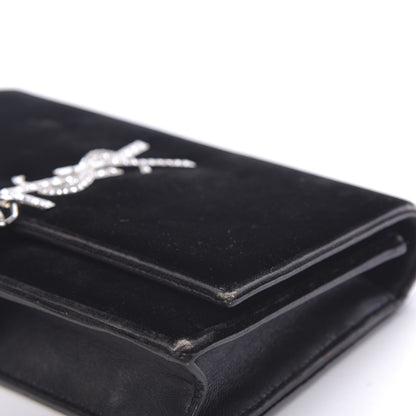 Saint Laurent Velvet Crystal Monogram Tassel Chain Wallet Black 10 of 16