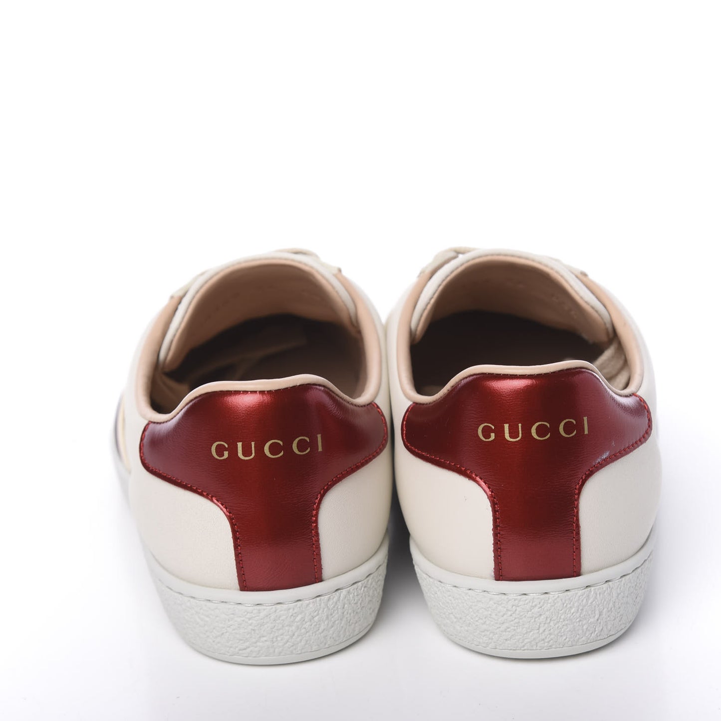 Calfskin Stripe Womens New Ace Sneakers 36 New Mystic White Ecru Red Flame
