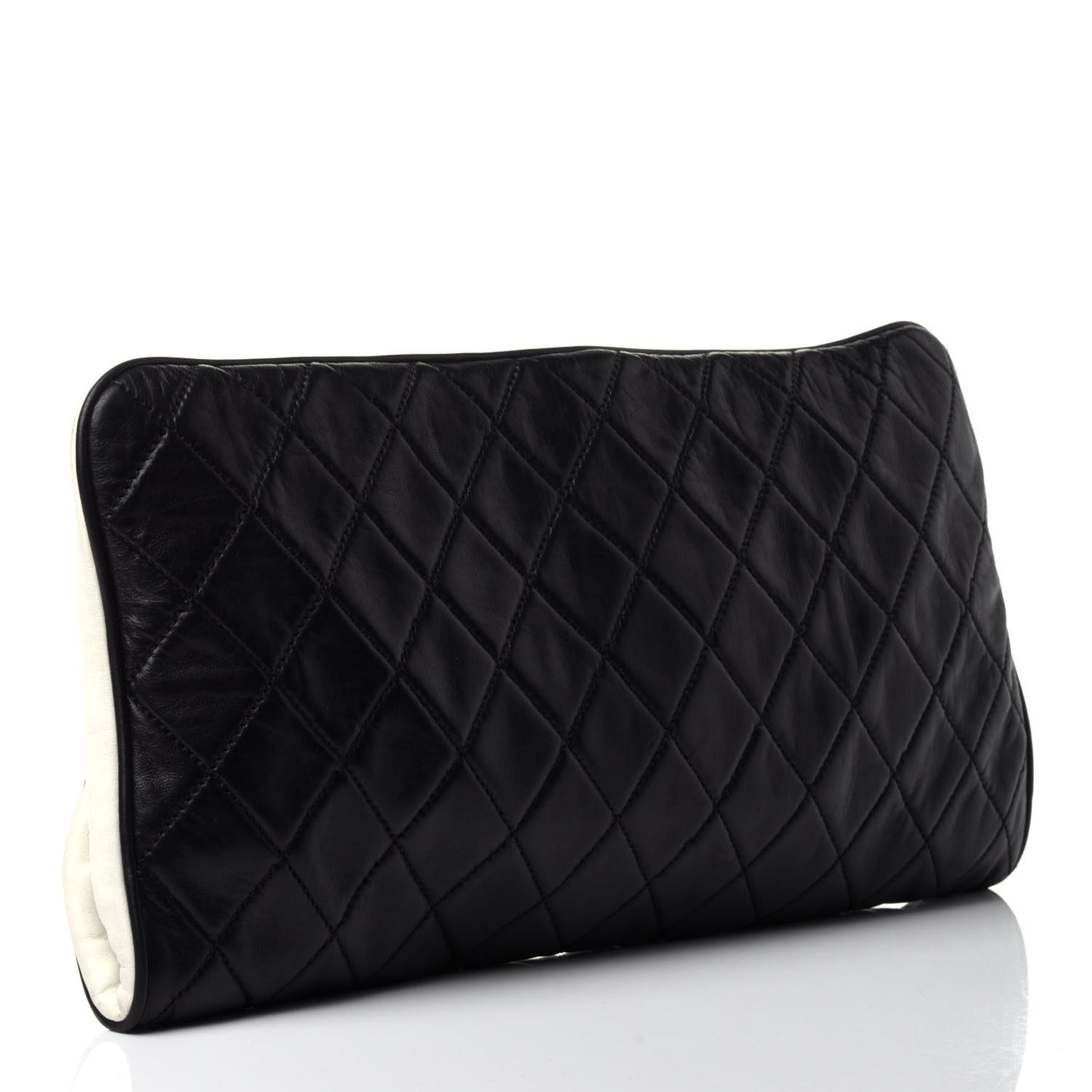 Lambskin Quilted Pearl Kiss Lock Clutch Black White