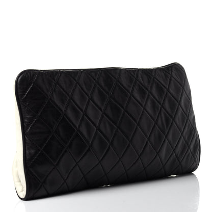 Chanel Lambskin Quilted Pearl Kiss Lock Clutch Black White 2 of 4