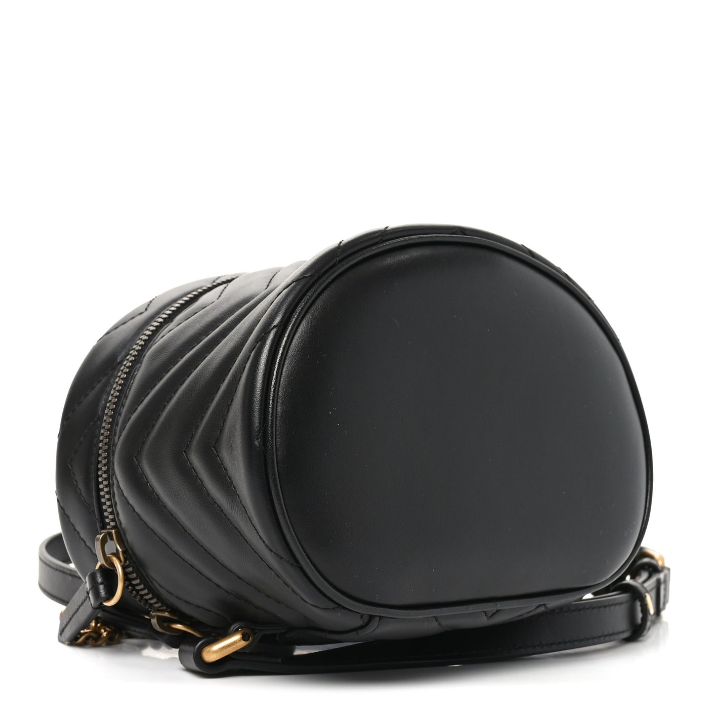 Calfskin Matelasse Chevron Mini GG Marmont Top Handle Bag Black