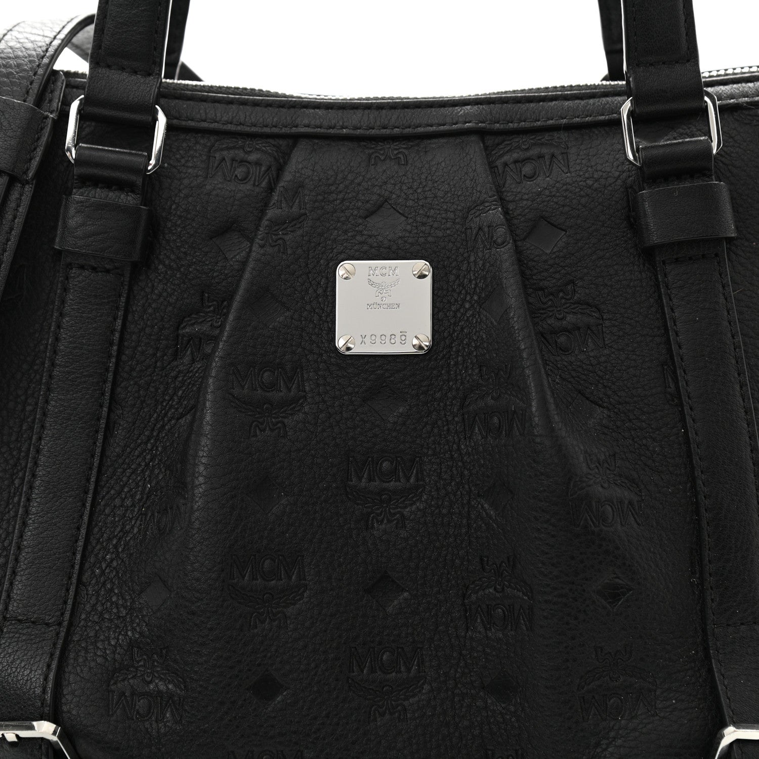 MCM Calfskin Ottomar Monogram Tote Black 8 of 10