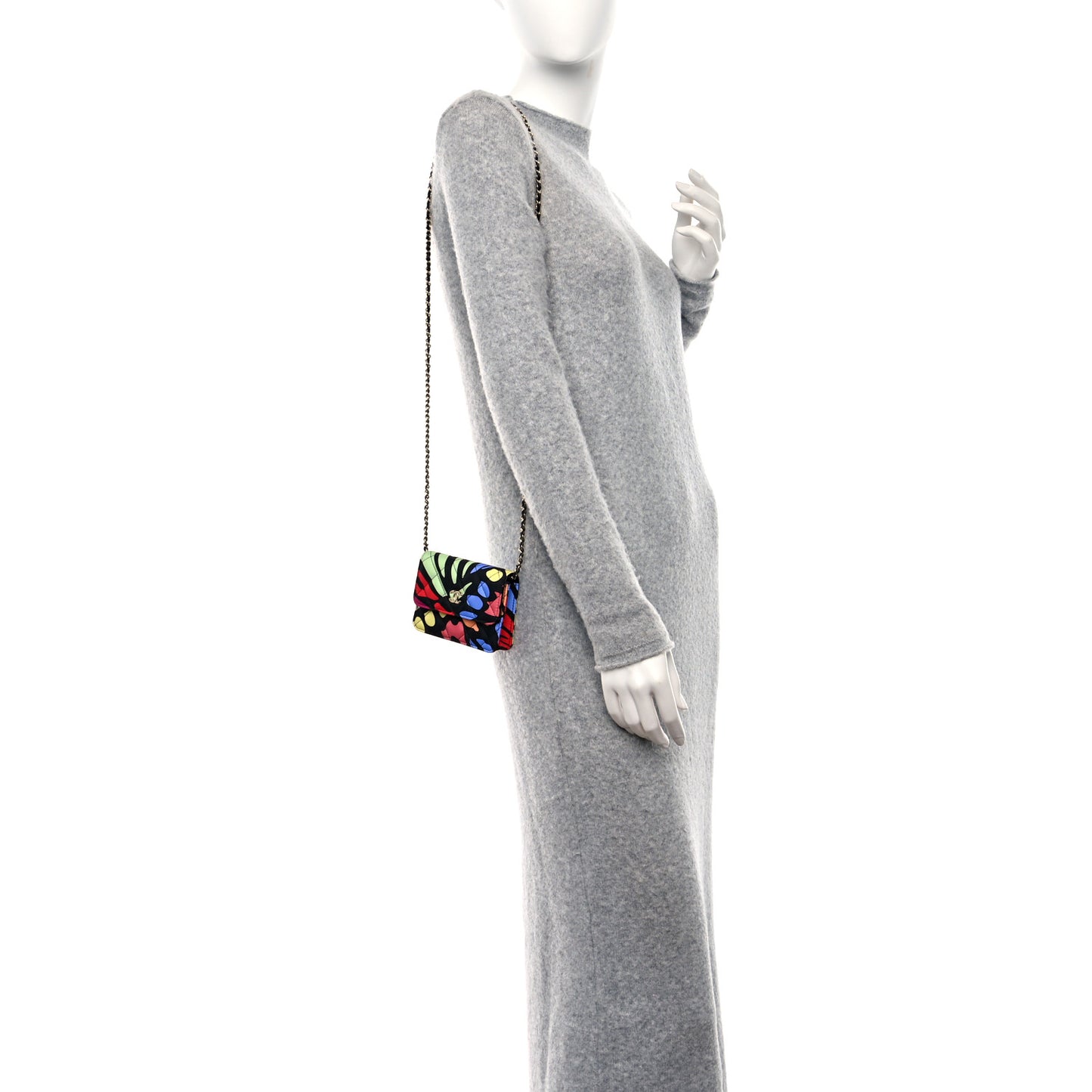 Canvas Printed CC Mini Clutch With Chain Multicolor