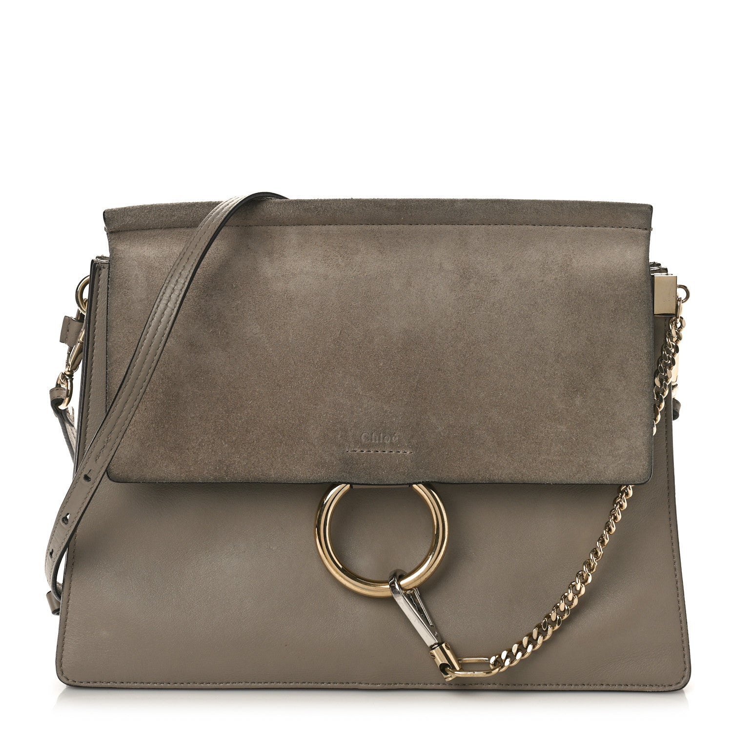 Chloe Calfskin Suede Medium Faye Shoulder Bag Motty Grey 1 of 11