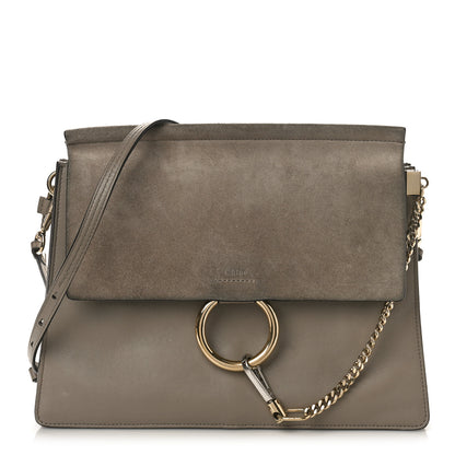 Chloe Calfskin Suede Medium Faye Shoulder Bag Motty Grey 1 of 11