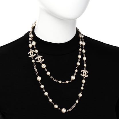 Chanel Graduated Pearl Crystal Twisted CC Long Necklace Gold 2 of 6