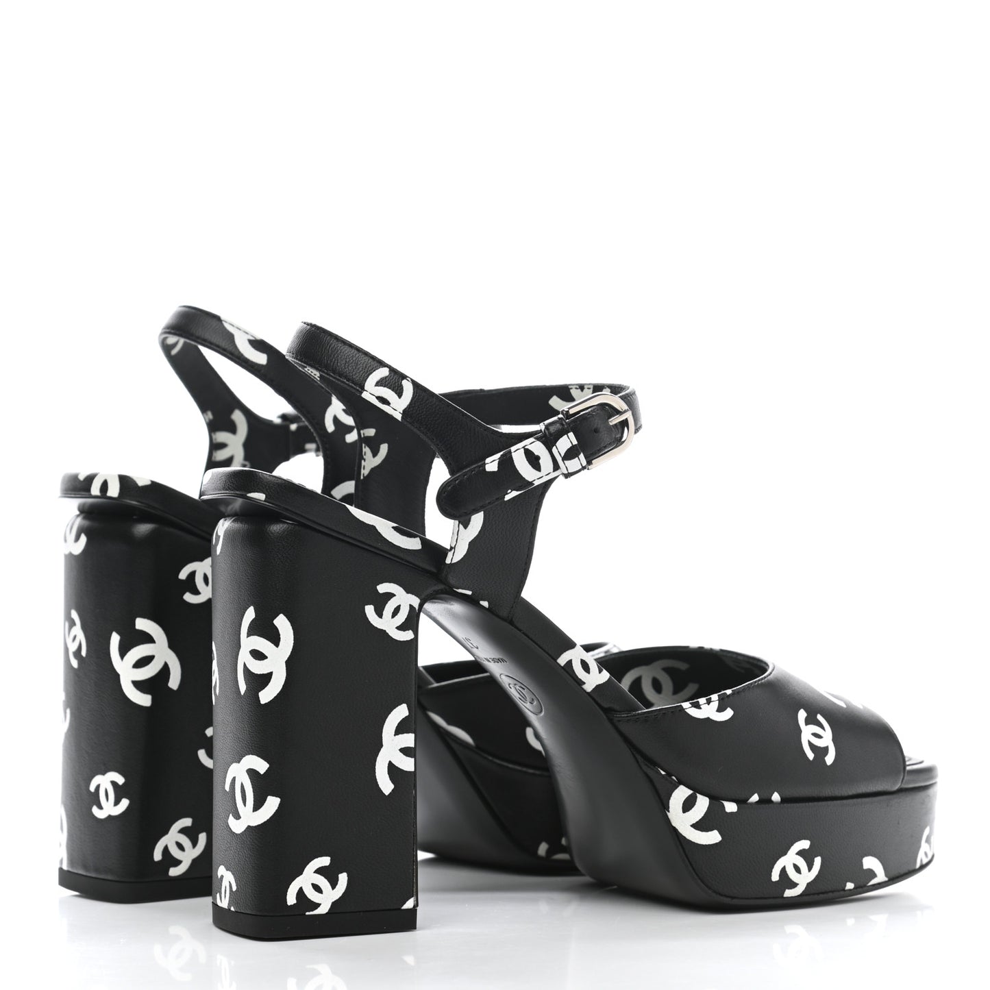 Printed Lambskin Coco Beach Platform Sandals 37 Black White