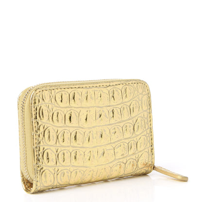 Chanel Metallic Calfskin Crocodile Embossed Cocodile Zip Coin Case Gold 2 of 10