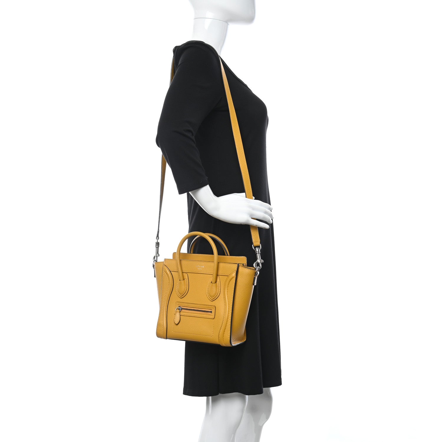 Celine Drummed Calfskin Nano Luggage Ocre 3 of 17