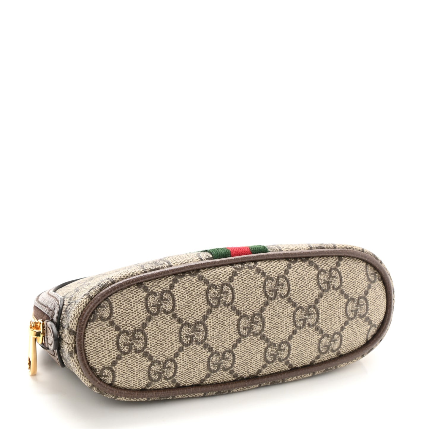 GG Supreme Monogram Textured Calfskin Web Medium Ophidia Cosmetic Case Beige Ebony New Acero