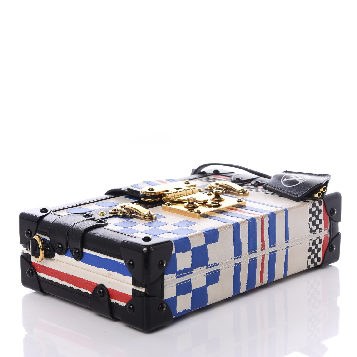 Louis Vuitton Lambskin Grand Prix Petite Malle White Blue 3 of 8