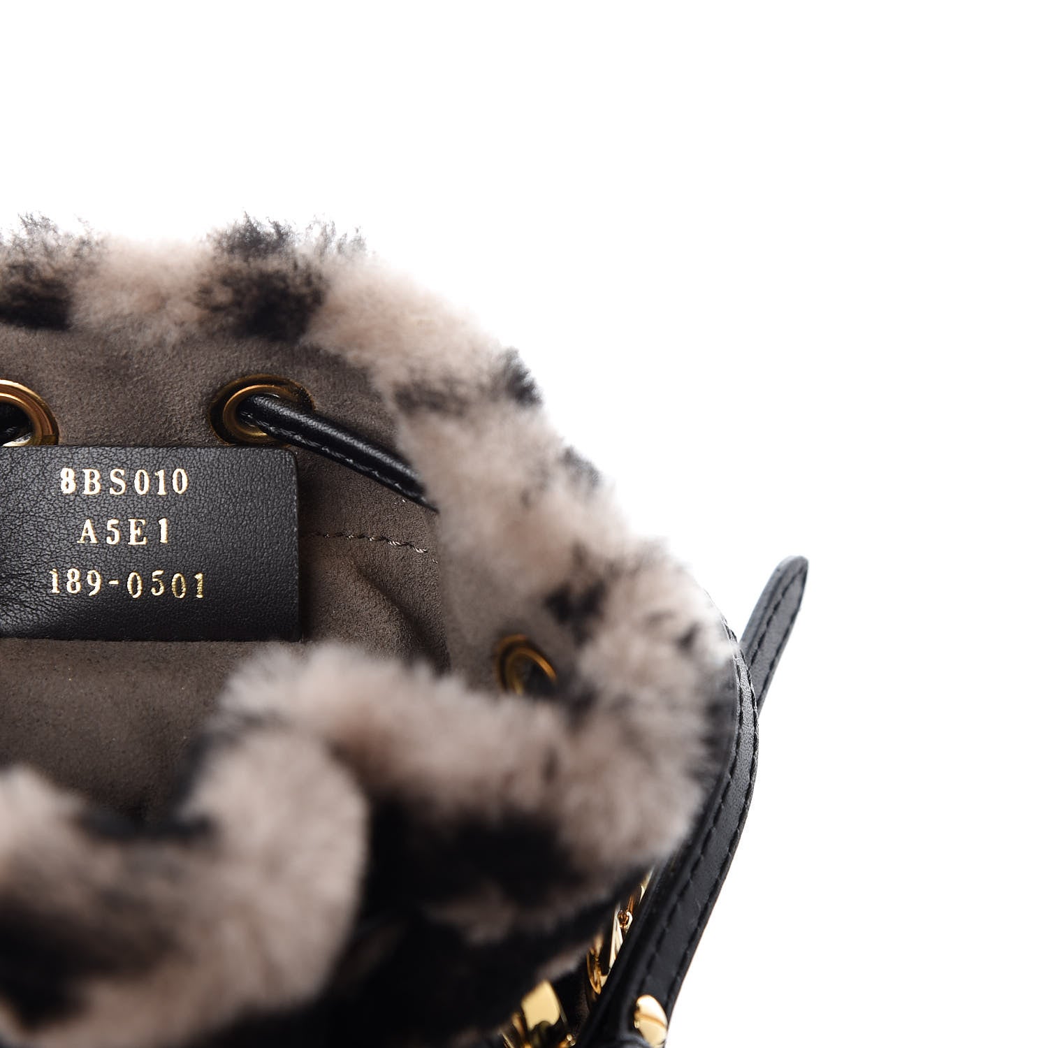 Fendi Shearling F is Macro FF 1974 Diagonal Mini Mon Tresor Bucket Bag Dove Black 10 of 11