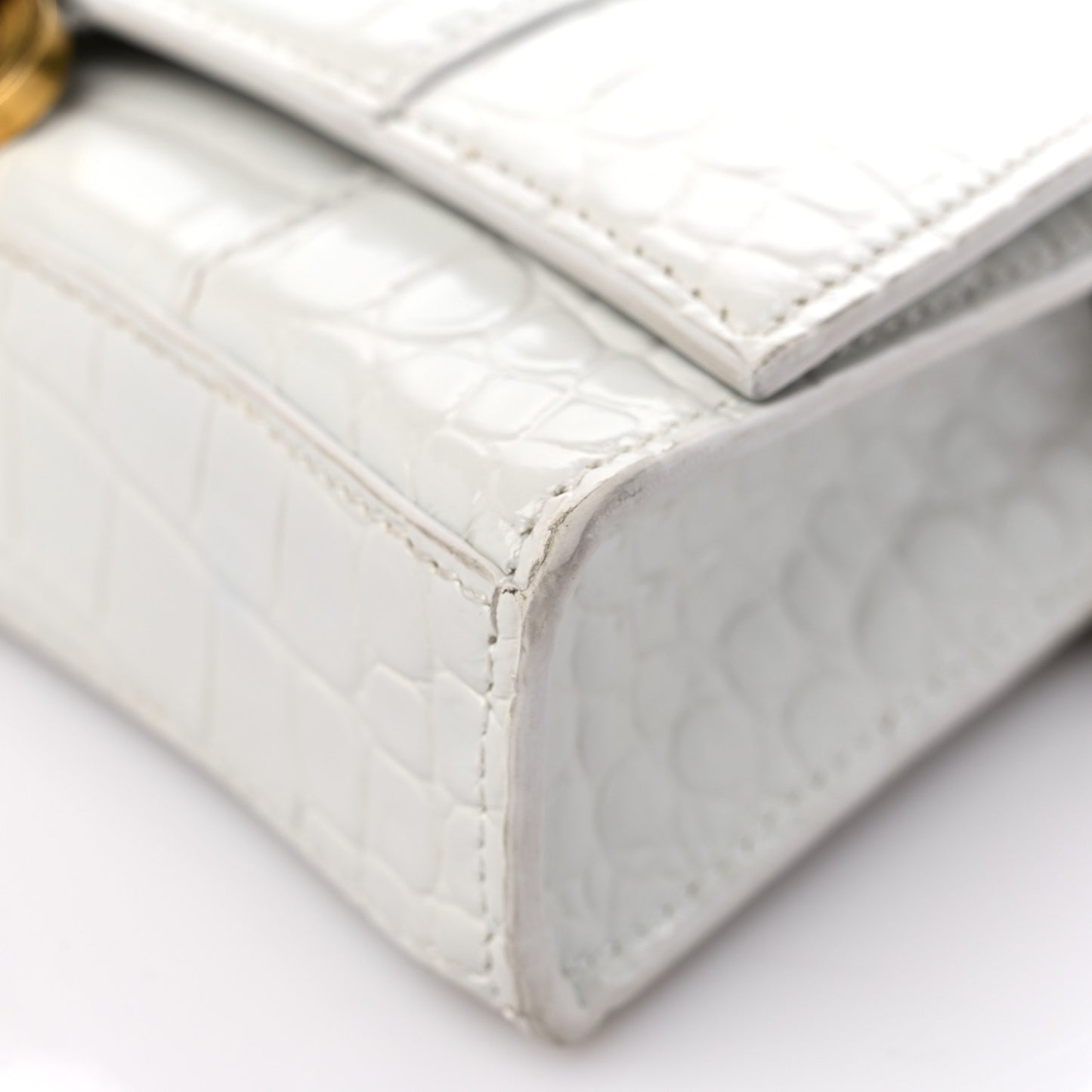 Shiny Calfskin Crocodile Embossed Hourglass Chain Bag White