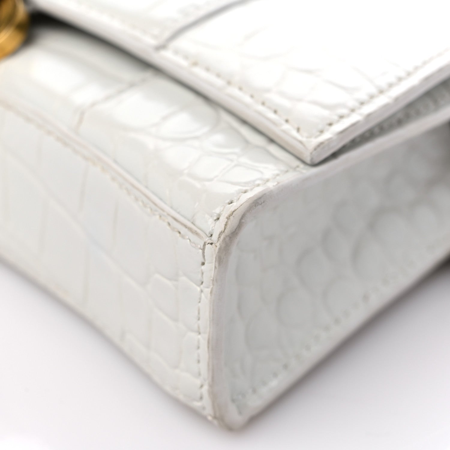 Balenciaga Shiny Calfskin Crocodile Embossed Hourglass Chain Bag White 9 of 12