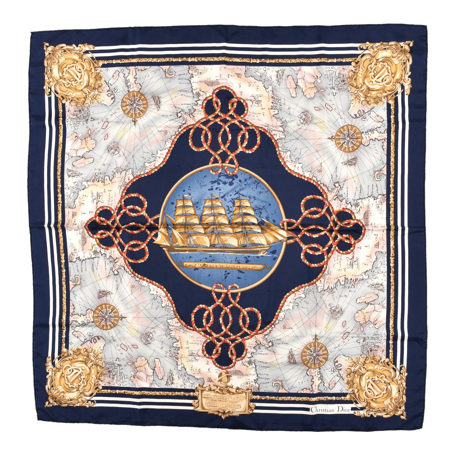 Christian Dior Silk Ship Square Scarf 1 of 3