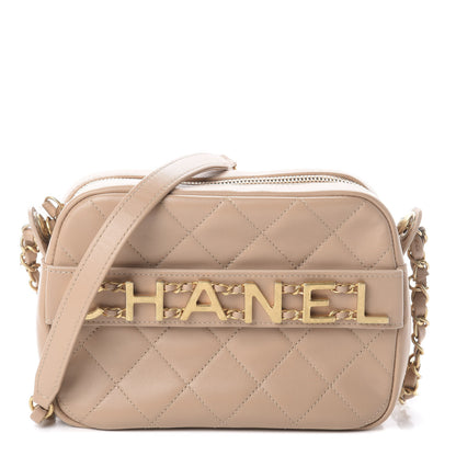 Chanel Calfskin Quilted Enchained Camera Case Bag Beige 1 of 9