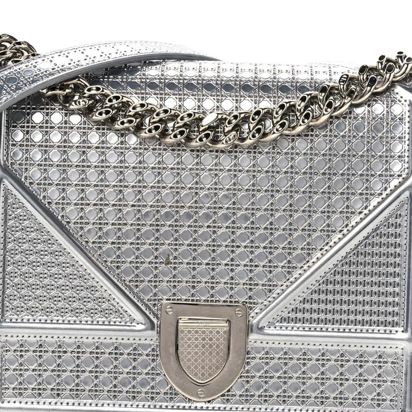 Metallic Patent Micro-Cannage Medium Diorama Flap Bag Silver