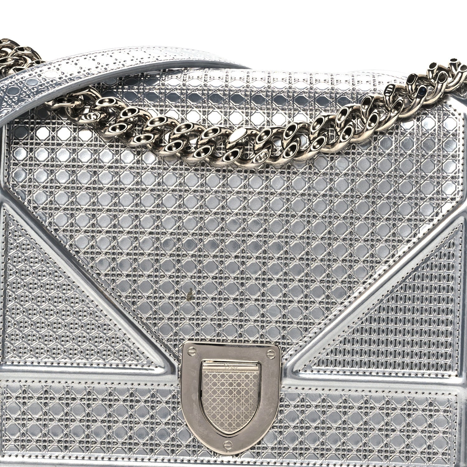 Christian Dior Metallic Patent Micro-Cannage Medium Diorama Flap Bag Silver 7 of 10