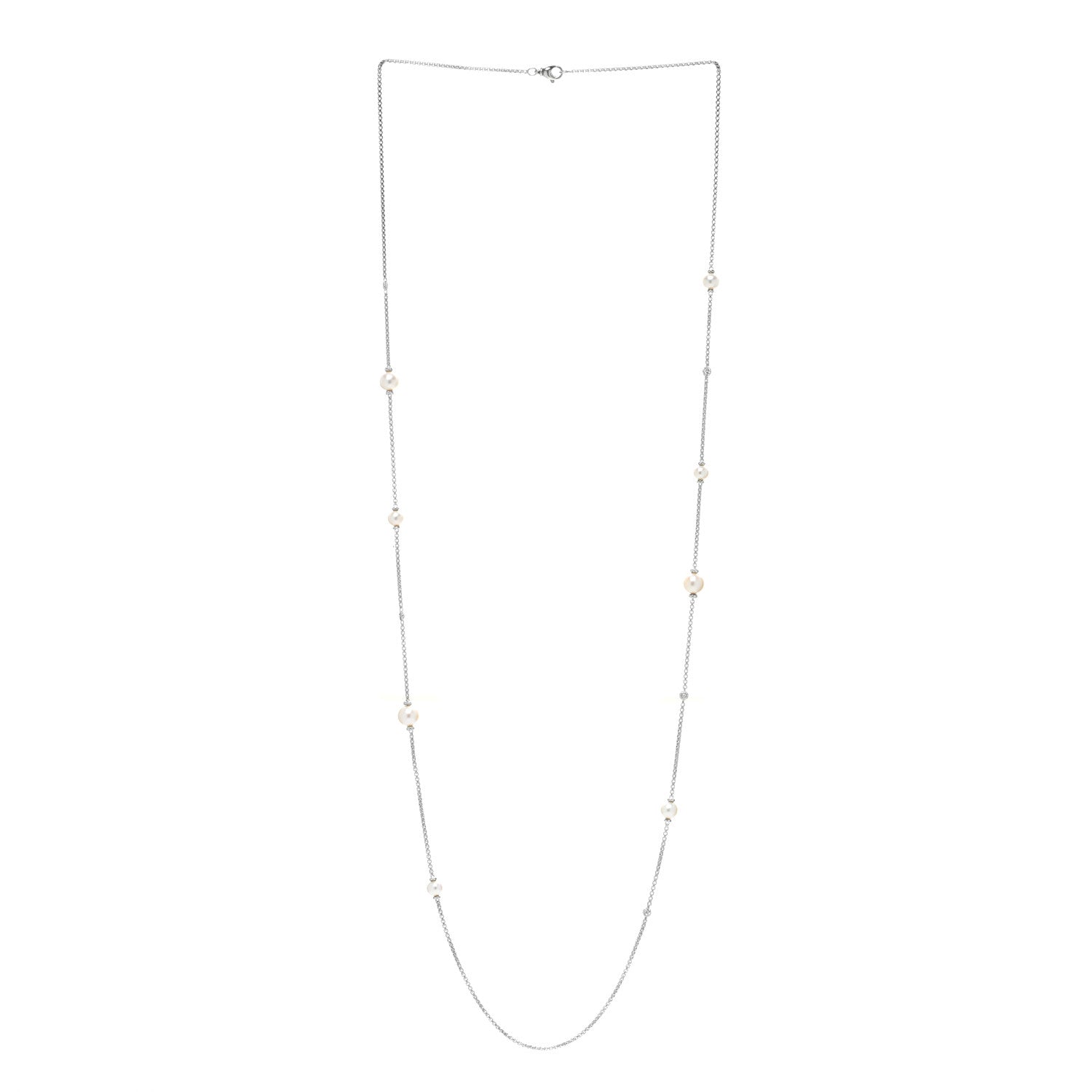 David Yurman Sterling Silver Diamond Pearl Station Chain Necklace 2 of 4