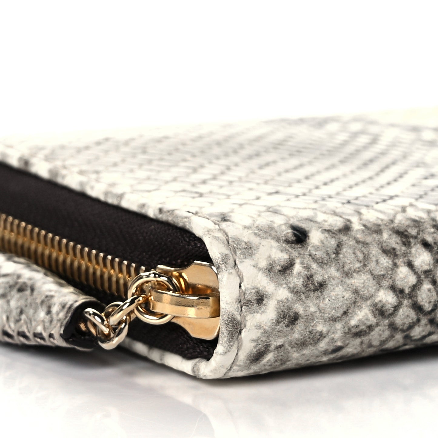 Snakeskin Embossed Zip Around Wallet Black White