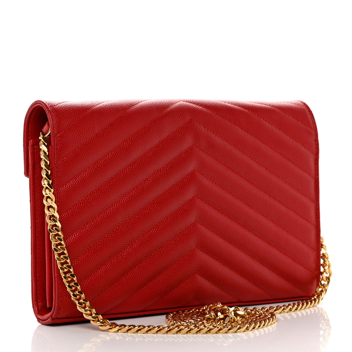 Grain De Poudre Matelasse Chevron Monogram Chain Wallet New Red