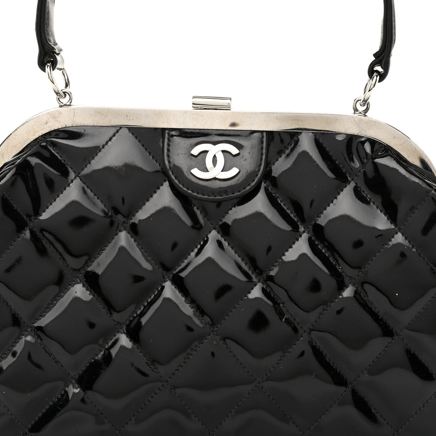 Patent Quilted Kisslock Frame Bag Black