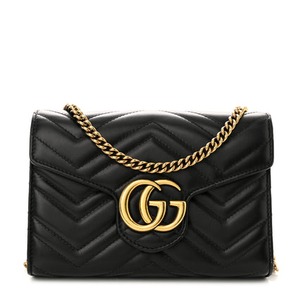 Gucci Calfskin Matelasse GG Marmont Chain Wallet Black 1 of 10