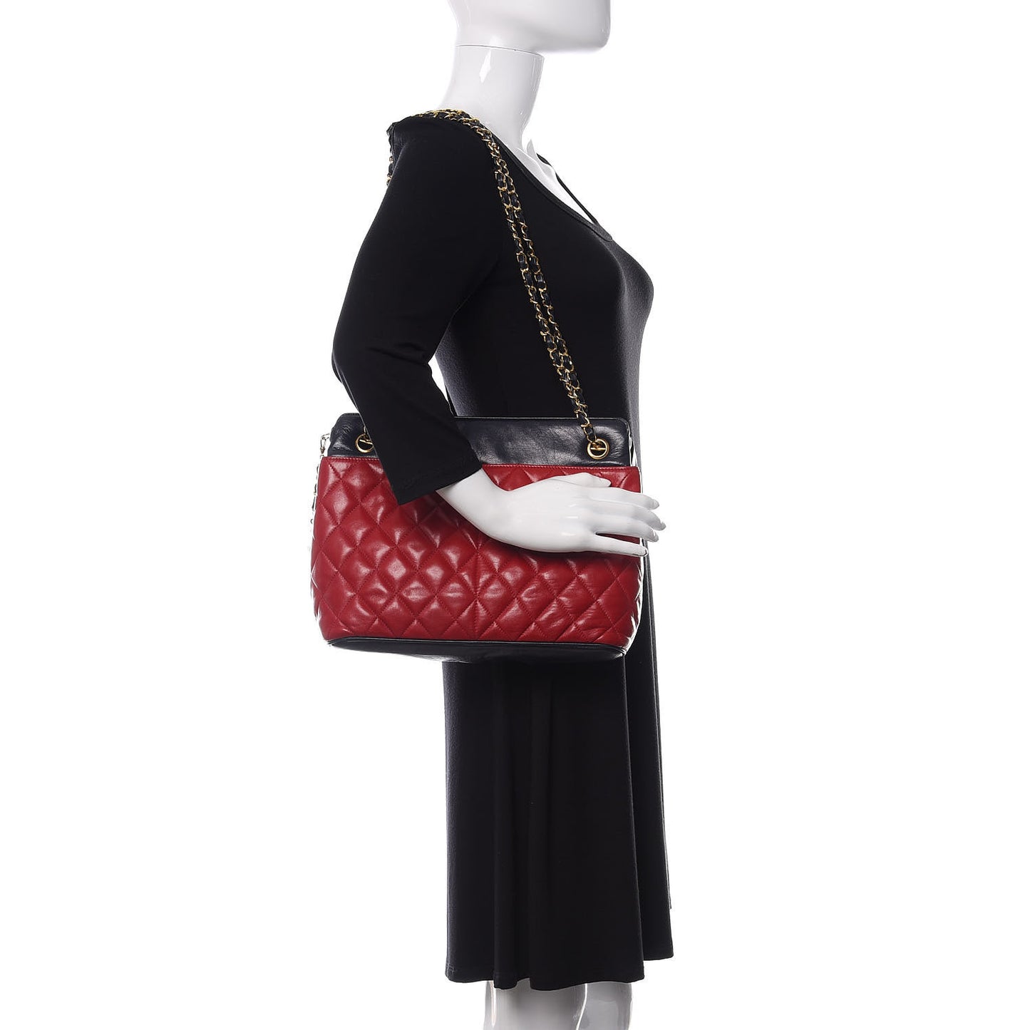Lambskin Quilted Shoulder Bag Red Navy
