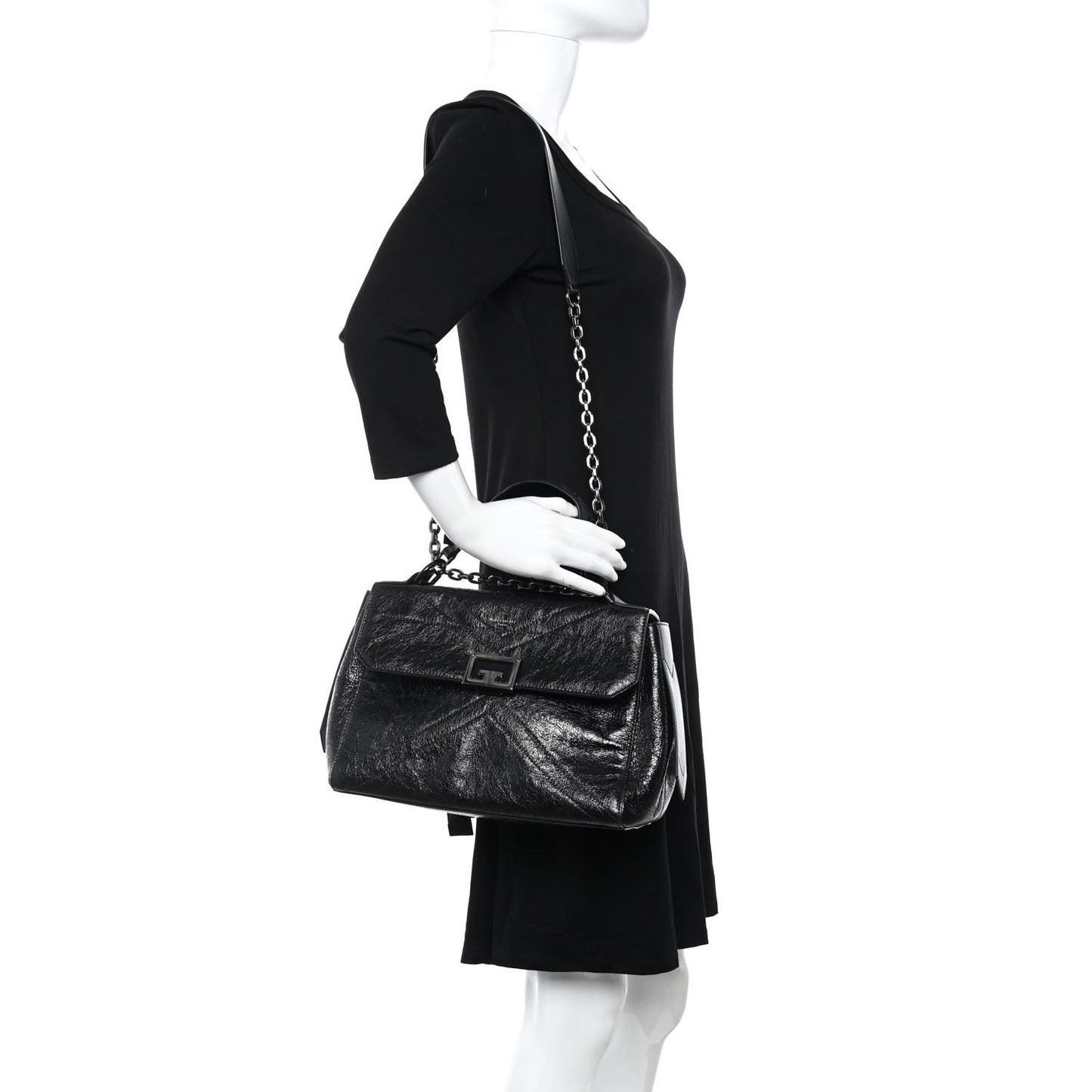 Creased Patent Calfskin Medium ID Flap Black