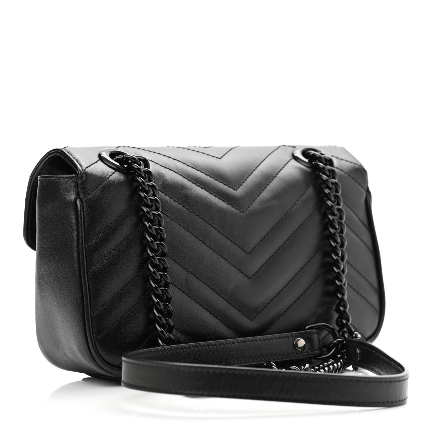 Gucci Calfskin Matelasse Monochrome Mini GG Marmont Shoulder Bag Black 3 of 10